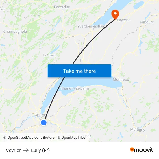 Veyrier to Lully (Fr) map