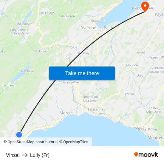 Vinzel to Lully (Fr) map
