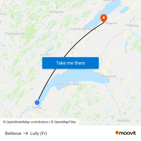 Bellevue to Lully (Fr) map