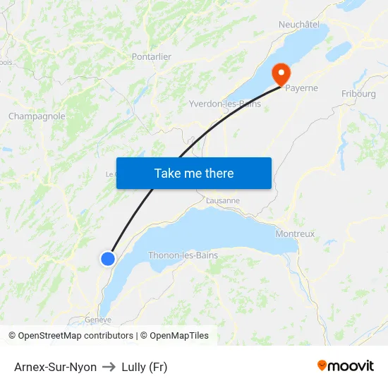Arnex-Sur-Nyon to Lully (Fr) map