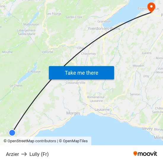 Arzier to Lully (Fr) map