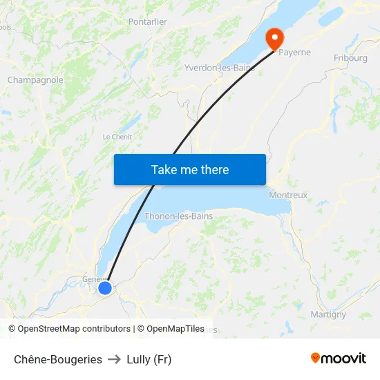 Chêne-Bougeries to Lully (Fr) map