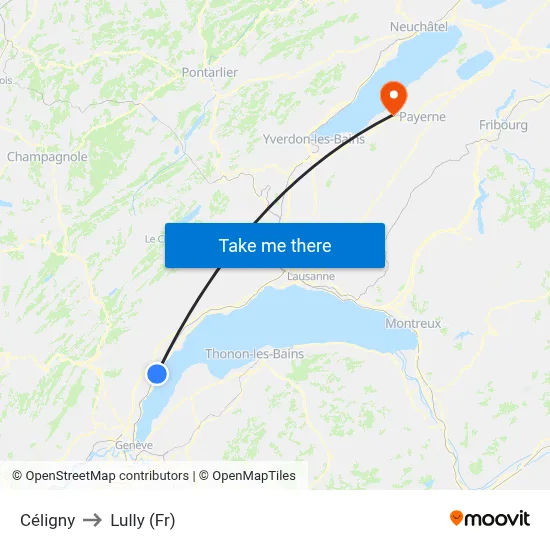 Céligny to Lully (Fr) map