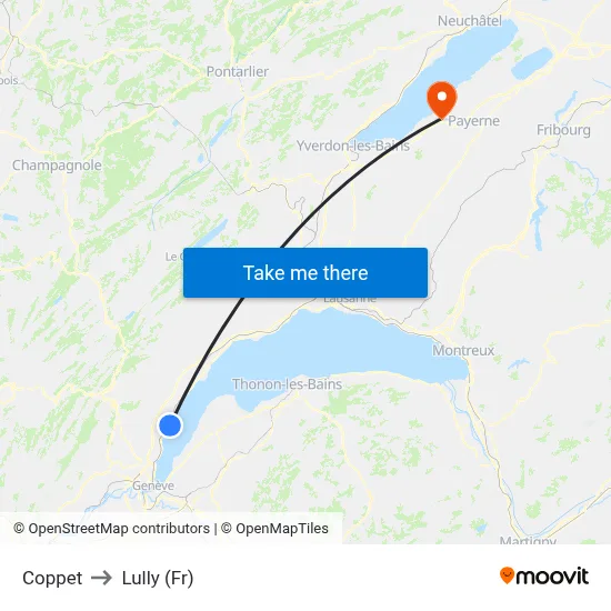 Coppet to Lully (Fr) map