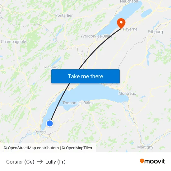 Corsier (Ge) to Lully (Fr) map