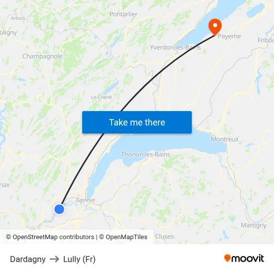 Dardagny to Lully (Fr) map