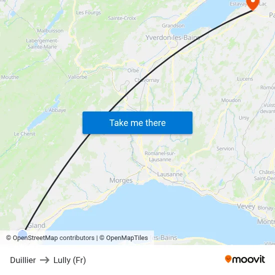 Duillier to Lully (Fr) map