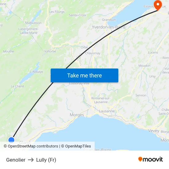 Genolier to Lully (Fr) map