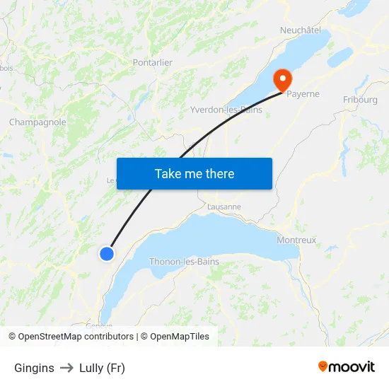 Gingins to Lully (Fr) map