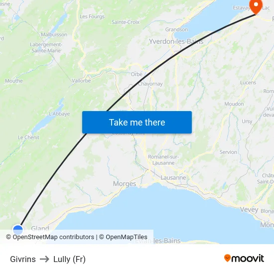 Givrins to Lully (Fr) map