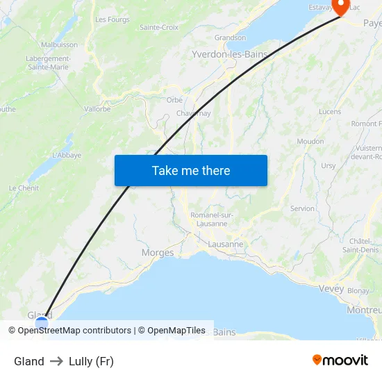 Gland to Lully (Fr) map
