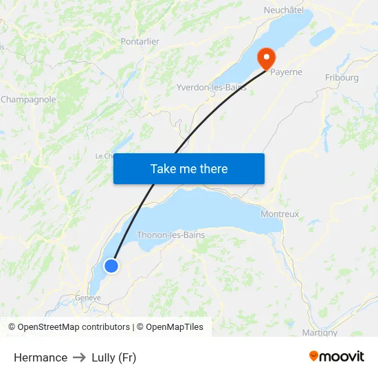 Hermance to Lully (Fr) map