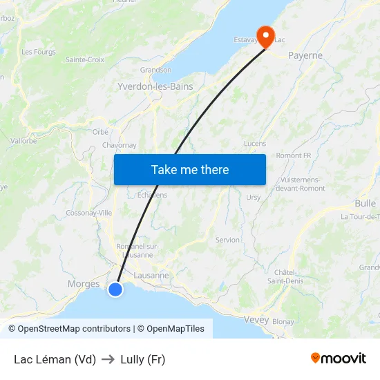 Lac Léman (Vd) to Lully (Fr) map