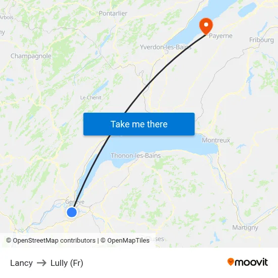 Lancy to Lully (Fr) map