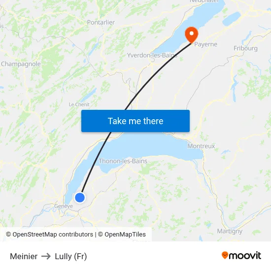 Meinier to Lully (Fr) map
