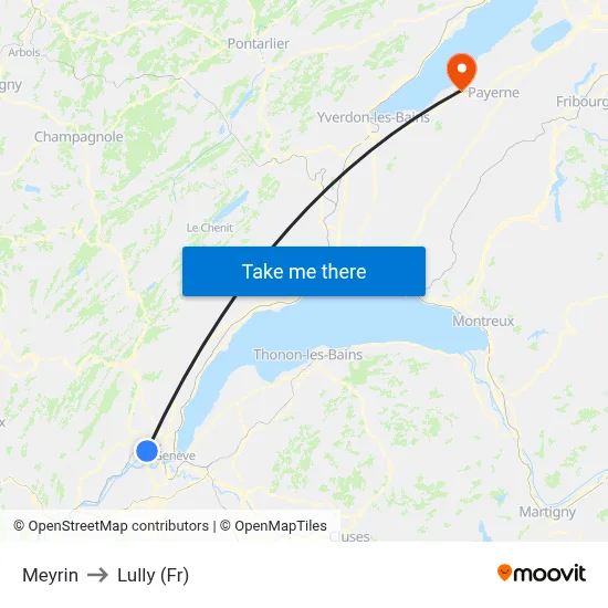 Meyrin to Lully (Fr) map