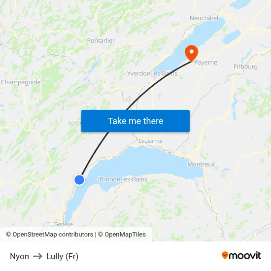 Nyon to Lully (Fr) map