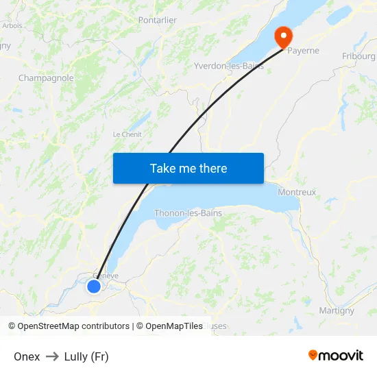 Onex to Lully (Fr) map