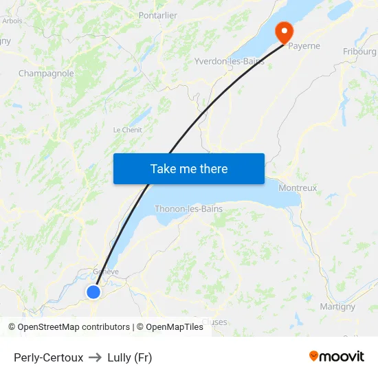 Perly-Certoux to Lully (Fr) map