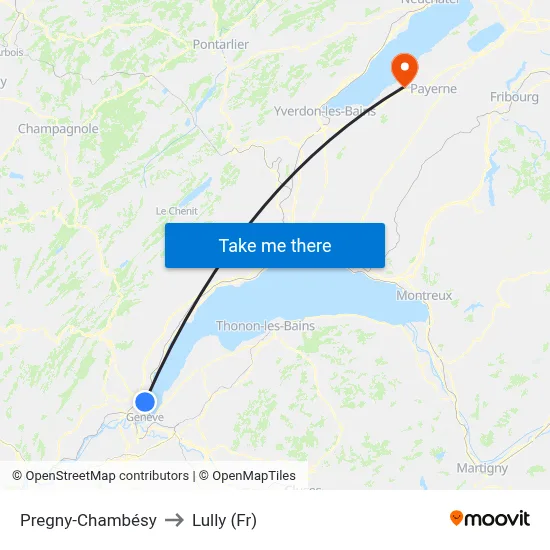 Pregny-Chambésy to Lully (Fr) map
