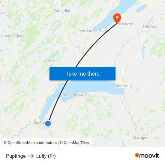 Puplinge to Lully (Fr) map