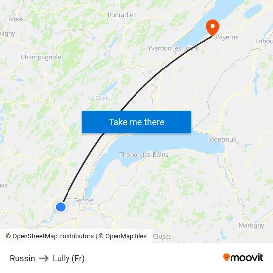 Russin to Lully (Fr) map