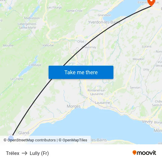 Trélex to Lully (Fr) map