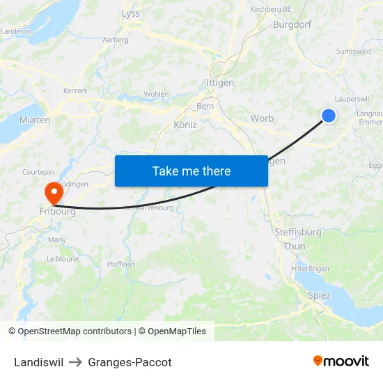 Landiswil to Granges-Paccot map