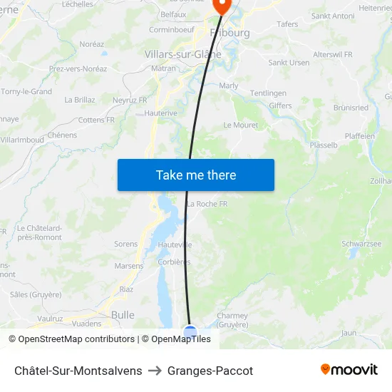 Châtel-Sur-Montsalvens to Granges-Paccot map