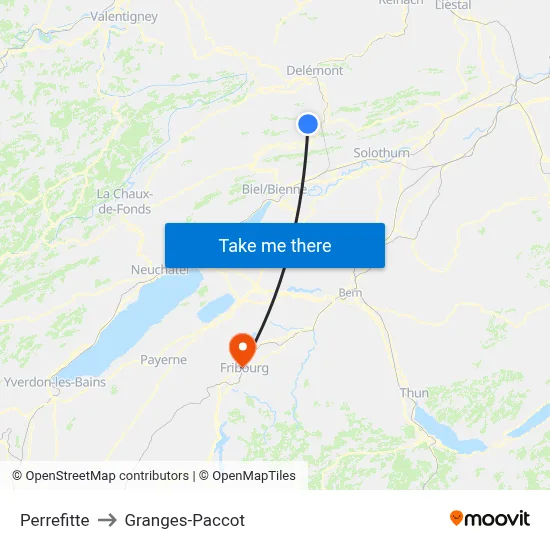 Perrefitte to Granges-Paccot map