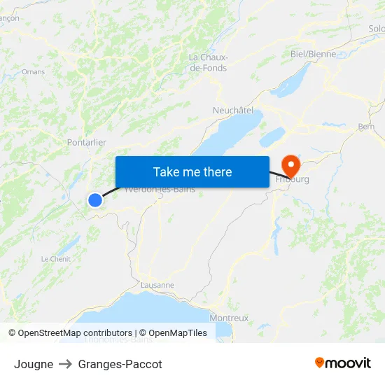 Jougne to Granges-Paccot map