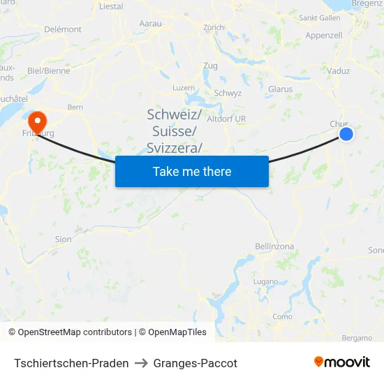 Tschiertschen-Praden to Granges-Paccot map