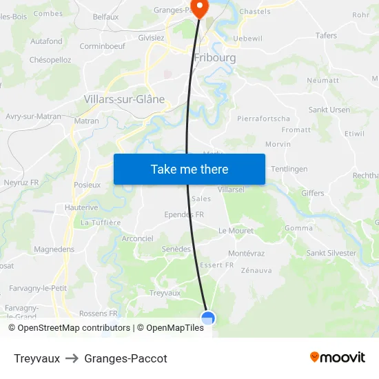 Treyvaux to Granges-Paccot map