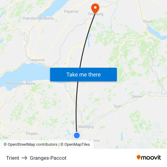 Trient to Granges-Paccot map
