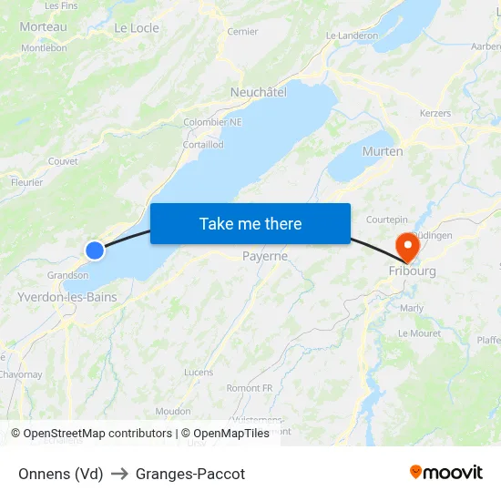 Onnens (Vd) to Granges-Paccot map