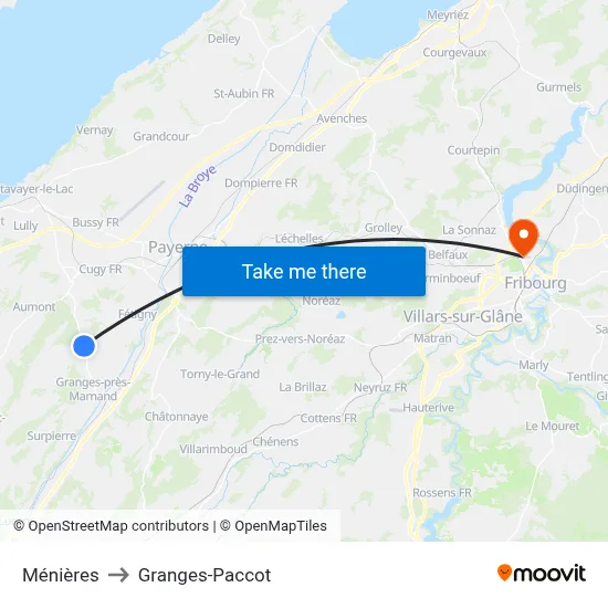Ménières to Granges-Paccot map