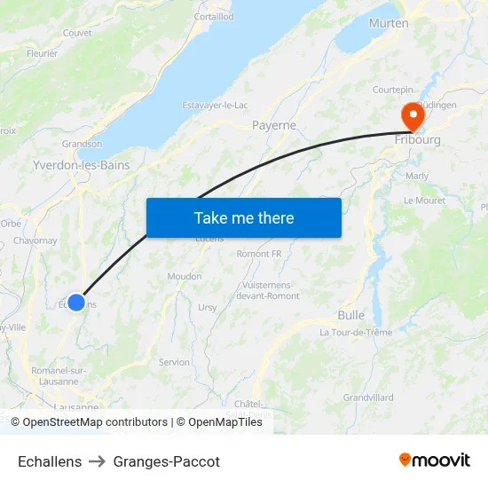 Echallens to Granges-Paccot map