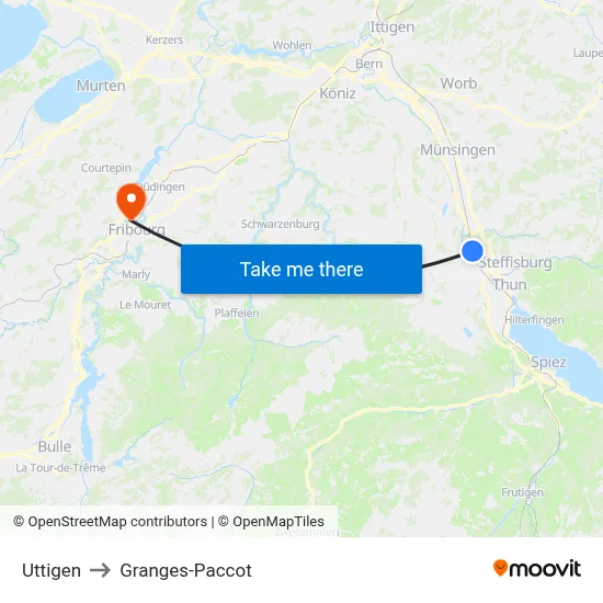 Uttigen to Granges-Paccot map