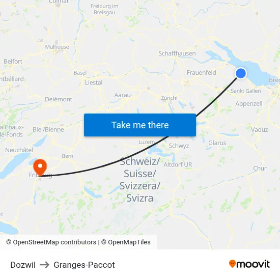 Dozwil to Granges-Paccot map