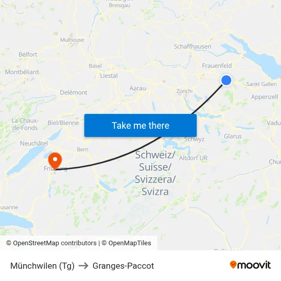 Münchwilen (Tg) to Granges-Paccot map