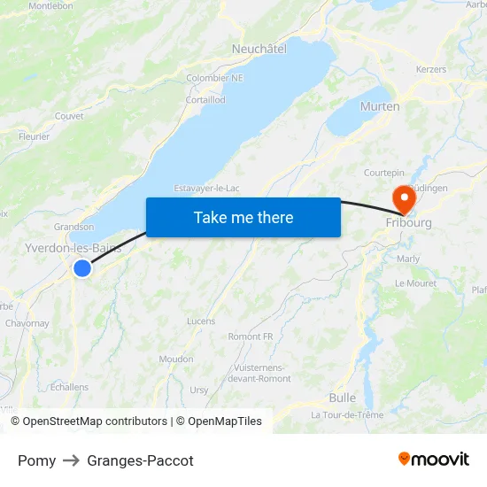 Pomy to Granges-Paccot map