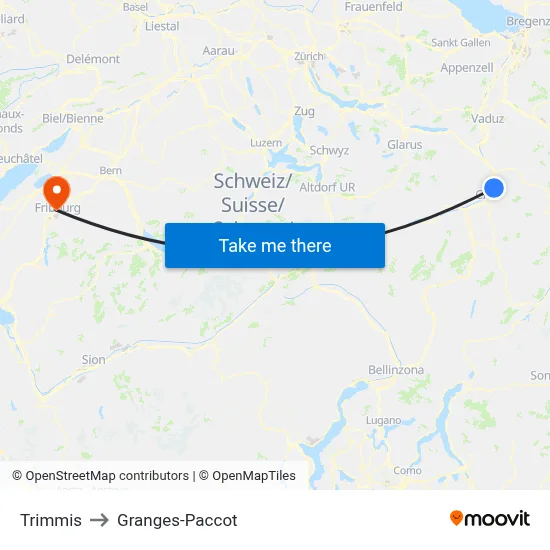 Trimmis to Granges-Paccot map
