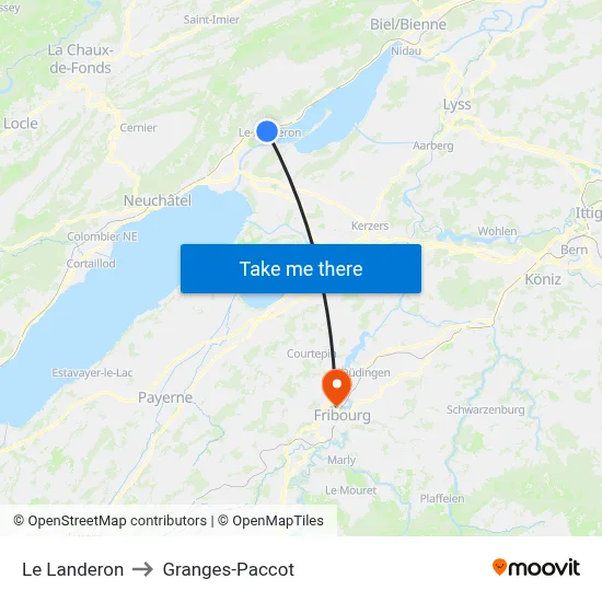Le Landeron to Granges-Paccot map