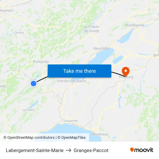 Labergement-Sainte-Marie to Granges-Paccot map