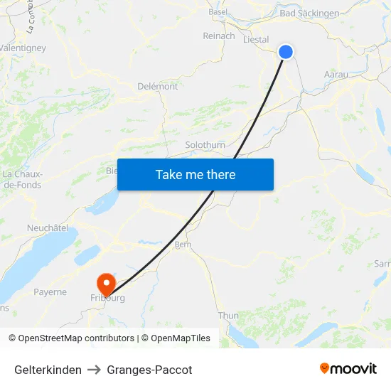 Gelterkinden to Granges-Paccot map