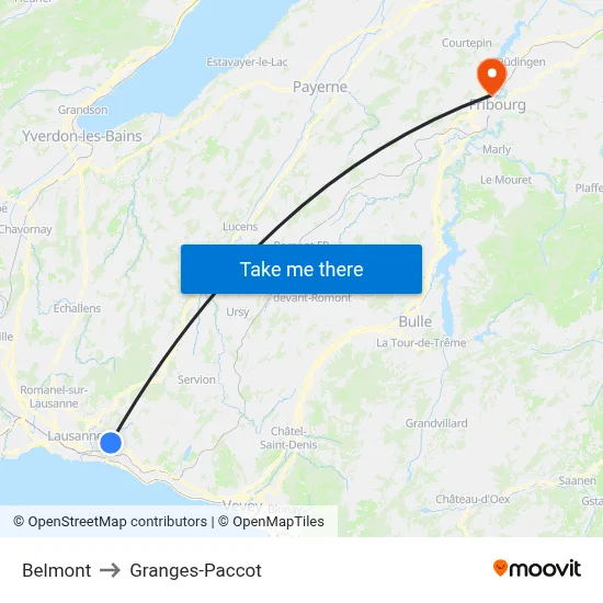 Belmont to Granges-Paccot map
