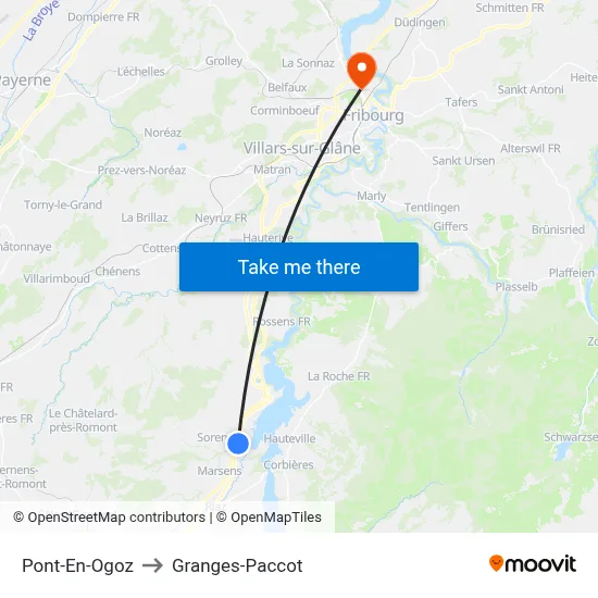 Pont-En-Ogoz to Granges-Paccot map