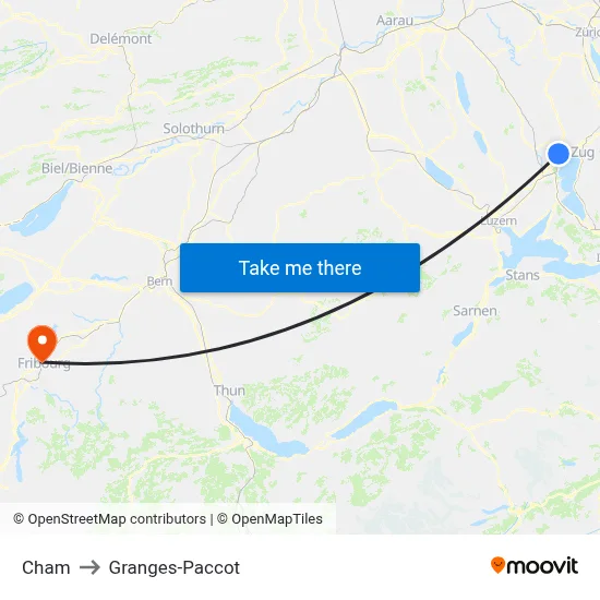 Cham to Granges-Paccot map