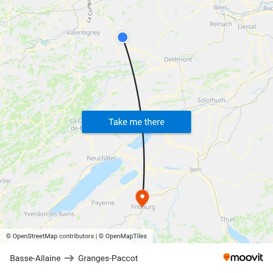 Basse-Allaine to Granges-Paccot map