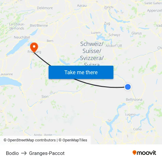 Bodio to Granges-Paccot map